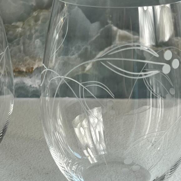 Riedel Etched Floral Stemless Wine Glasses Set of 2 - Picture 6 of 10